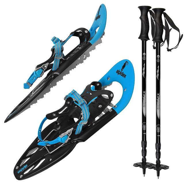 Raquetas de nieve ALPIDEX de 25 pulgadas en azul con fijación Just-Lock y bolsa de transporte